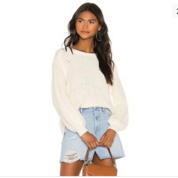 Frame Cotton Chunky Knit Balloon Sleeve Sweater Off White - Picture 1 of 9